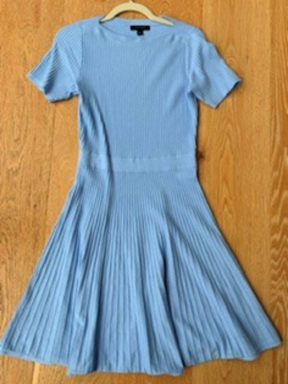 Ann Taylor Light Blue Ribbed Knit Fit and Flare Sweater Dress, Small